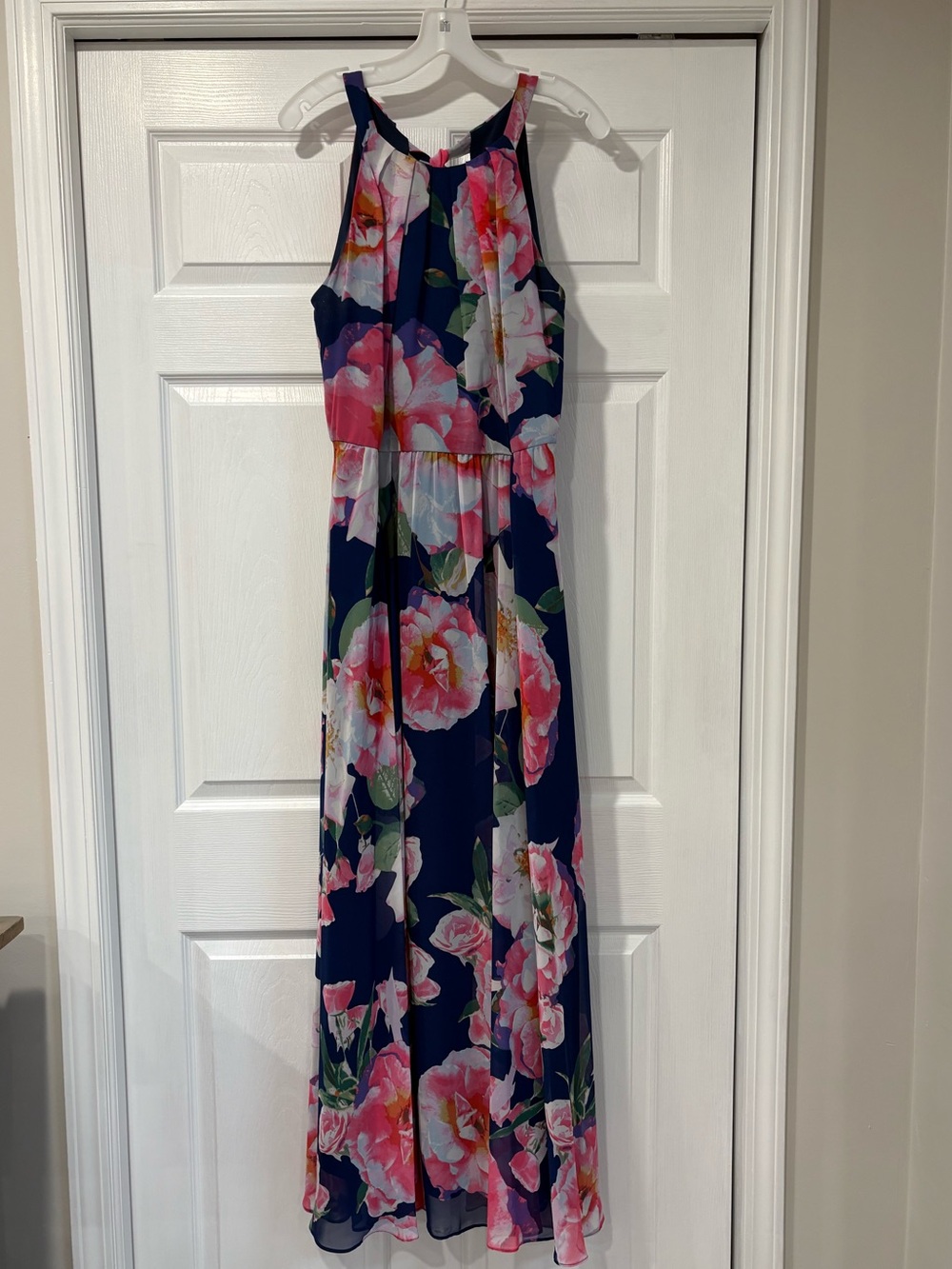 INC International Concepts Navy Maxi Dress with Pink Floral Print